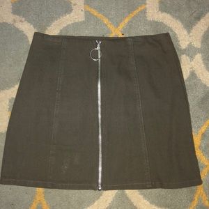 Army Green Front Zip Mini Skirt